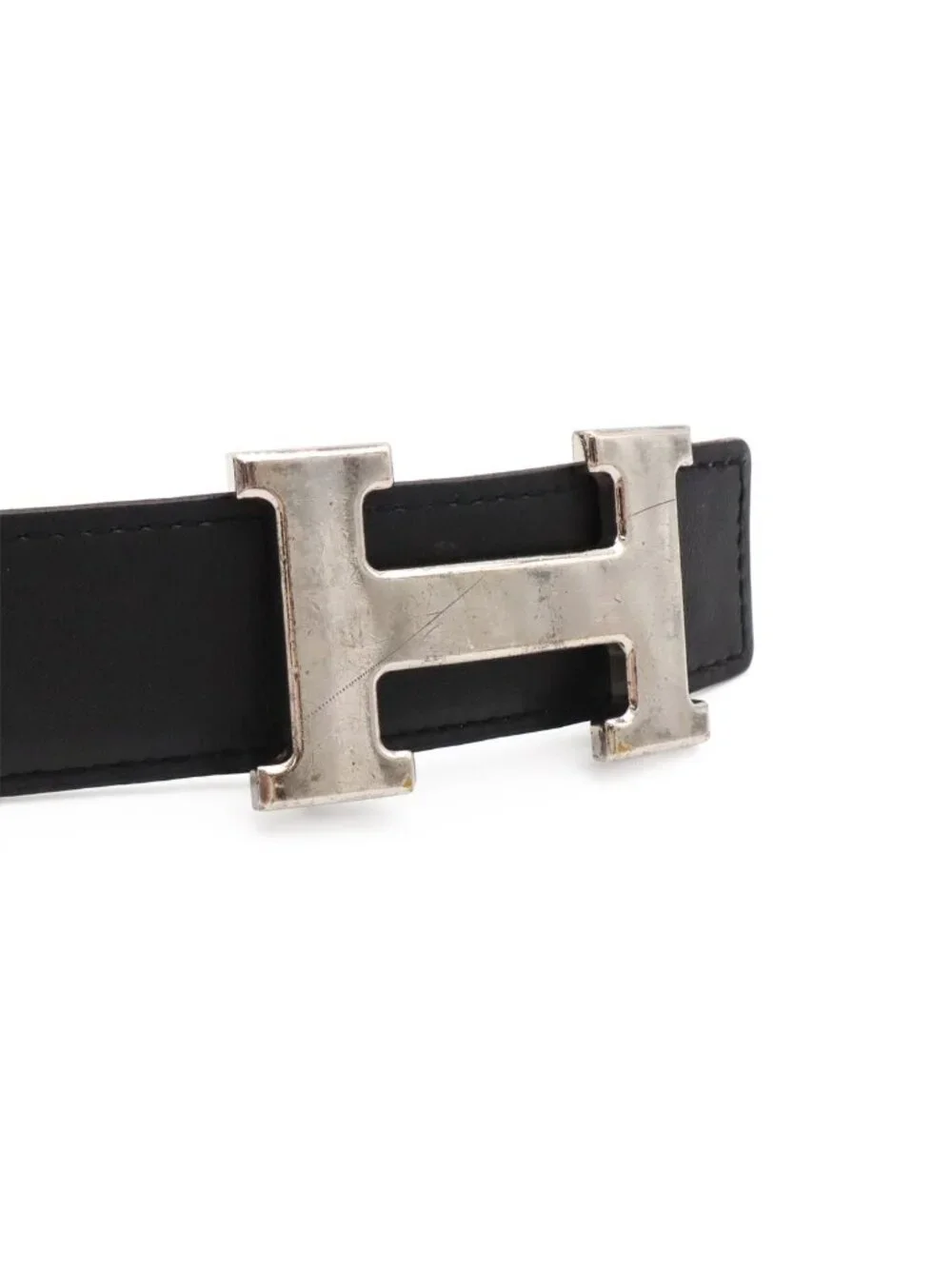 Hermes Belt Buckle Reversible Box Calf Veau Epsom Black White Silver 85